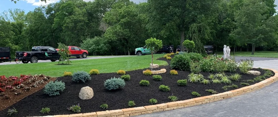 Colorful landscape with mulch and bushes in Mason, OH.